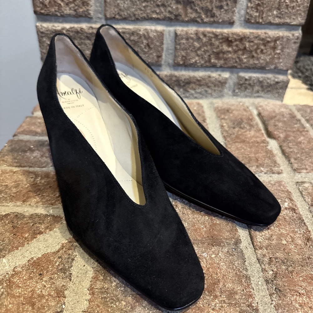 Amalfi By Rangoni Pump Felice Black Block Heel Pumps Size 7.5